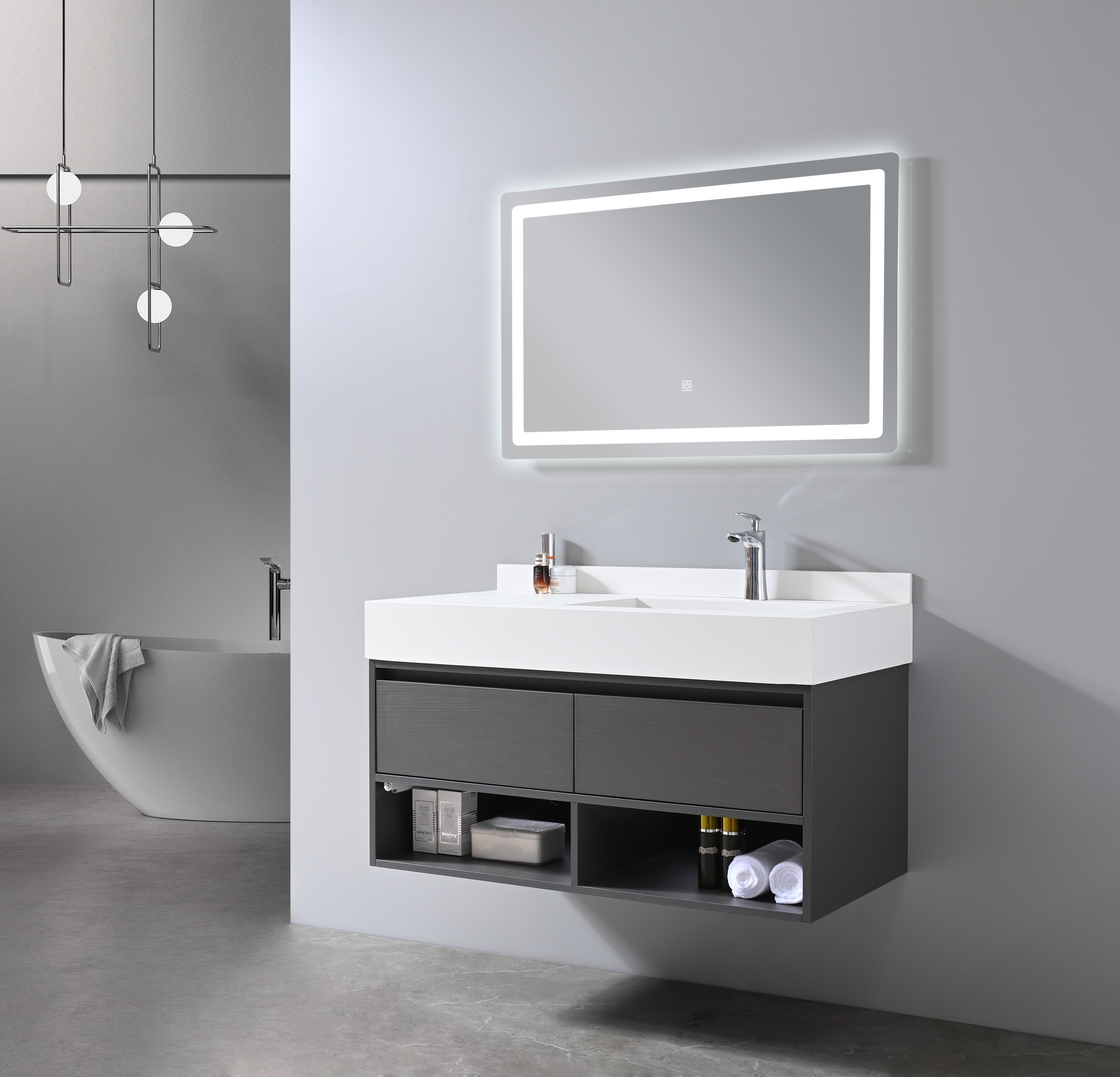 Vanité-Lavabo Aura 40'' Gris LED